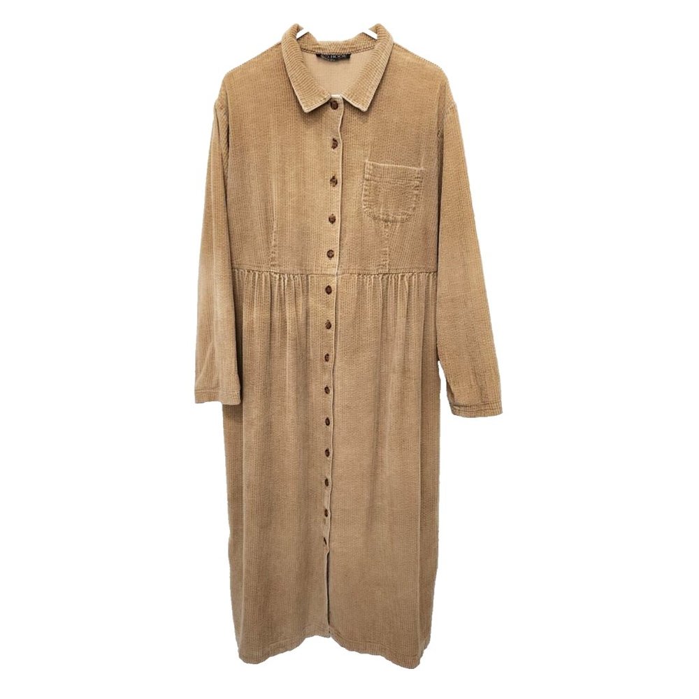 Vtg Tan Camel Corduroy Buttoned Dress Sz 14 Maxi Shirred Waist by J.G. Hook